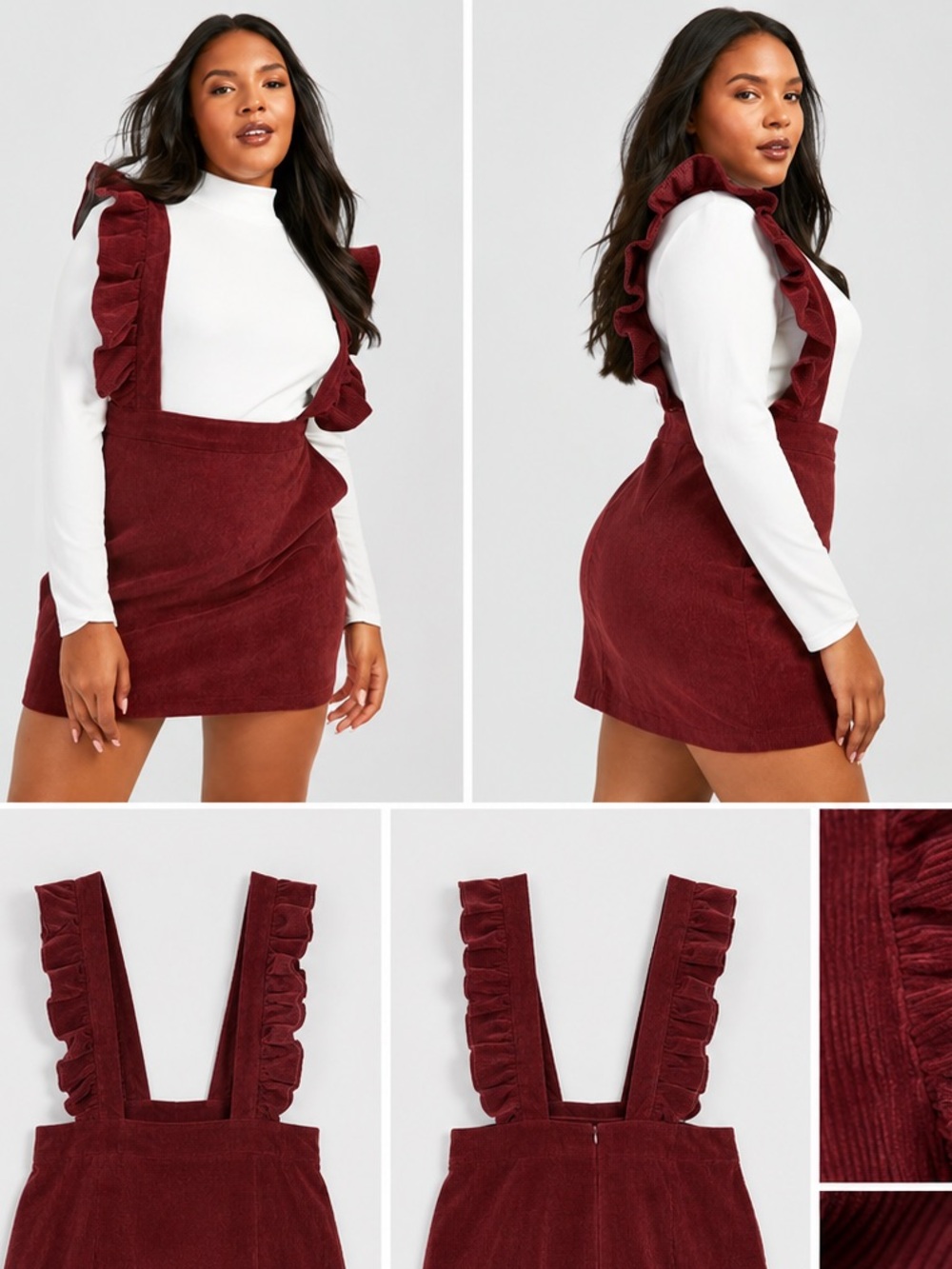 Boohoo Plus Burgundy Corduroy Pinafore Skater Dress Size 24 NWT